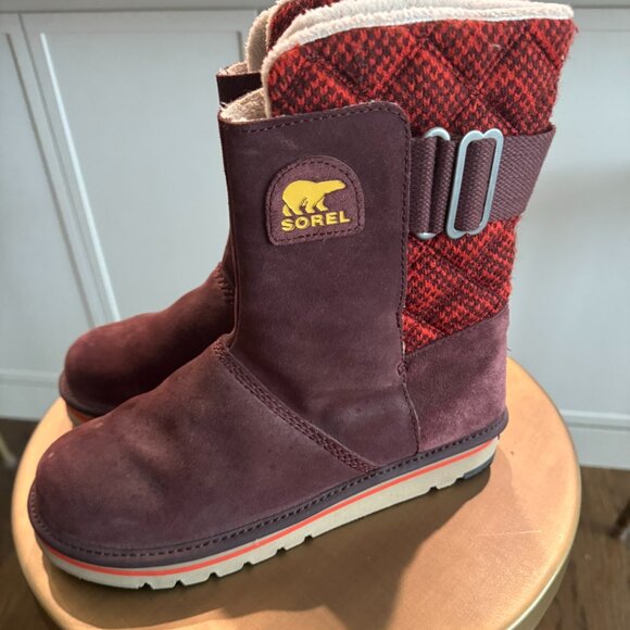 SOREL The Campus Boots suede-knit Madder Red brown Winter size 8.5 - Picture 1 of 10